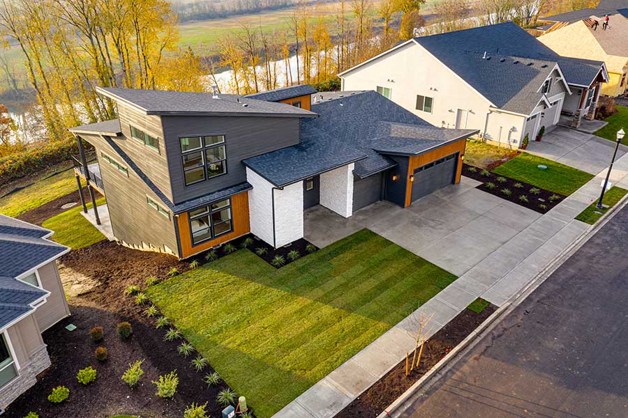 The Colby Custom Home Front Aerial View