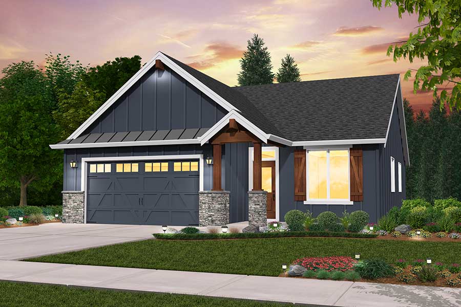 Rendering of the Farmhouse elevation for the Rushmore custom home floor plan
