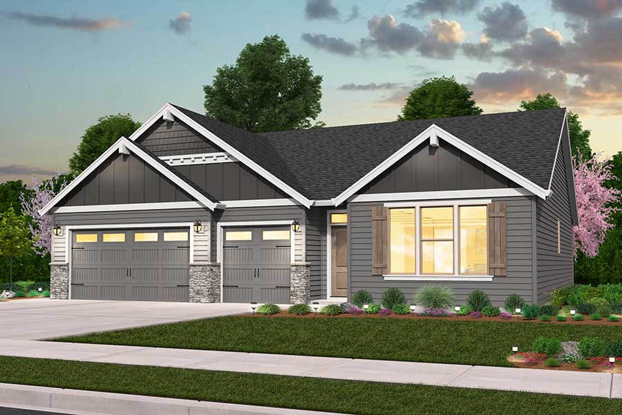 Rendering of Northwest elevation for Dayton custom home plan