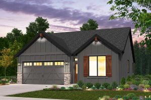 Rendering of farmhouse elevation for Stockton custom home plan