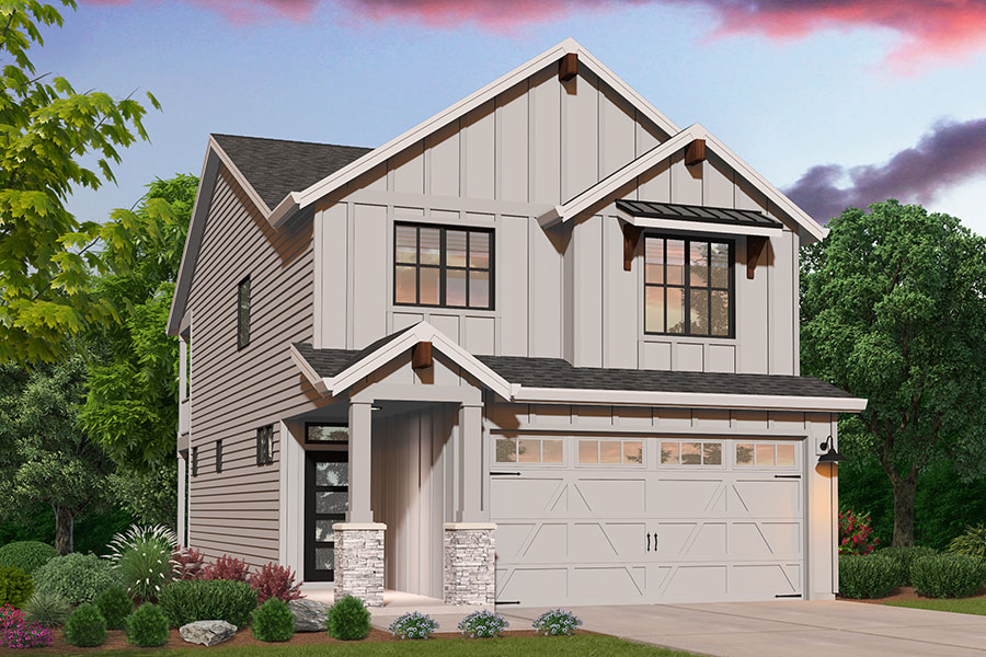 Rendering of the Farmhouse elevation for the Dawson custom home plan