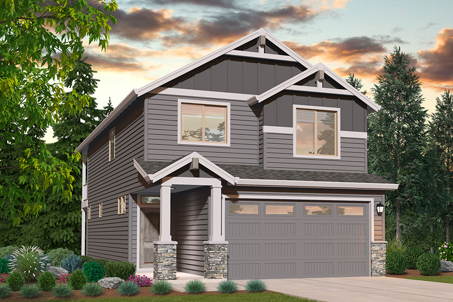 Rendering of the Northwest elevation of the Dawson custom home plan