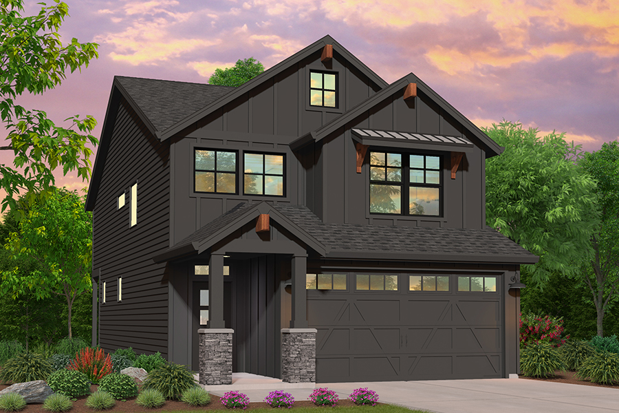 rendering of Farmhouse elevation for Greenfield custom home plan