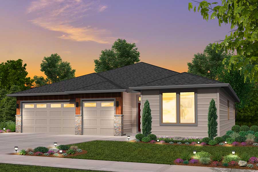 Rendering of the prairie elevation for the Adrian custom home plan
