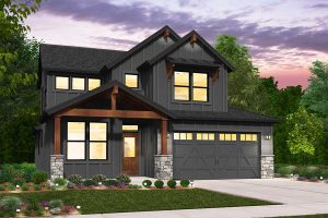 Rendering of Farmhouse elevation for Woodbury custom home plan