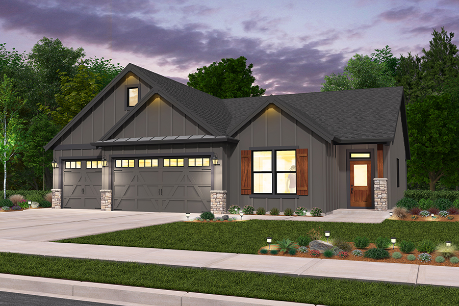 rendering of Farmhouse elevation for Kimball custom home plan