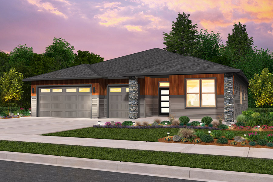Rendering of Prairie elevation for Shorewood custom home plan