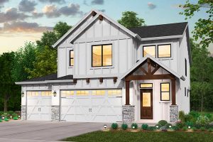 Rendering of Farmhouse elevation for Rockford custom home plan