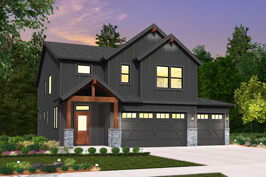 Rendering of Farmhouse elevation for Trimont custom home plan