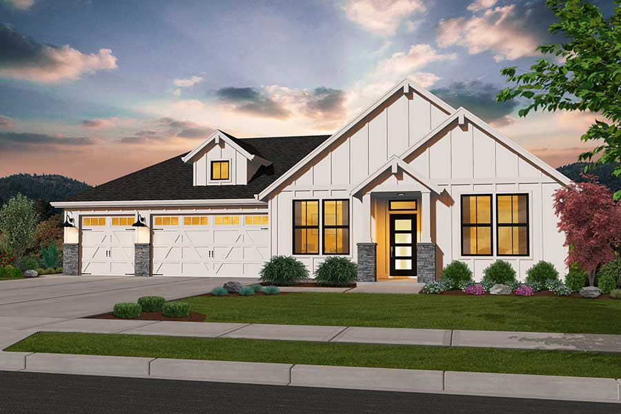 Rendering of the Lakeshore home Farmhouse elevation in grey