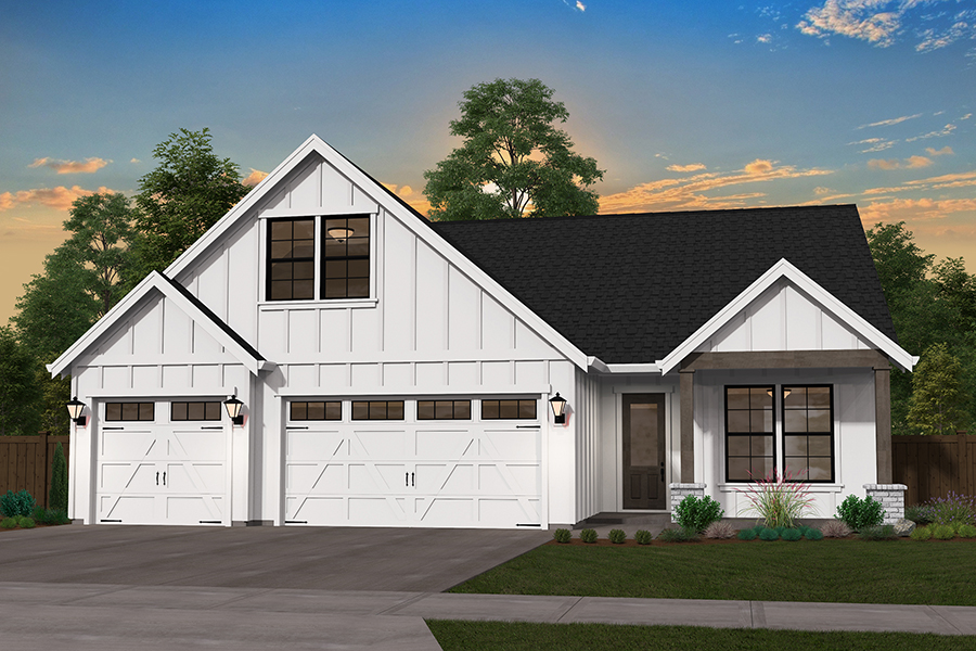 Rendering of the Farmhouse elevation for the Augusta custom home plan