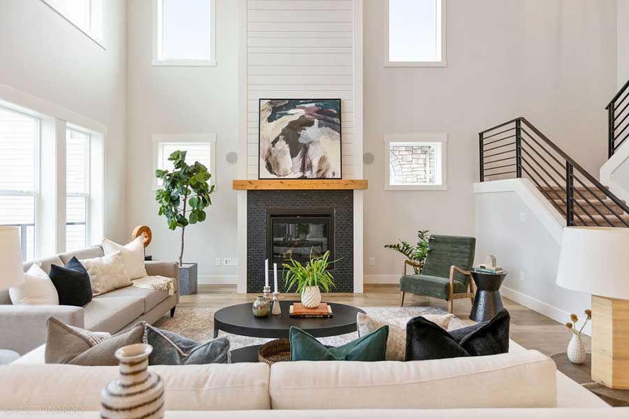 The Lily Custom Home Living Room and Fireplace