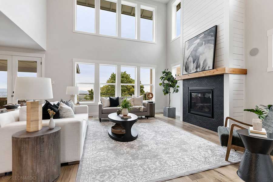 The Lily Custom Home Living Room with Fireplace