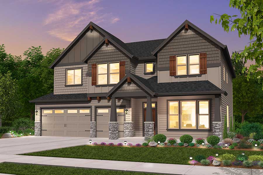 Rendering of Northwest elevation for the Aurora custom home plan