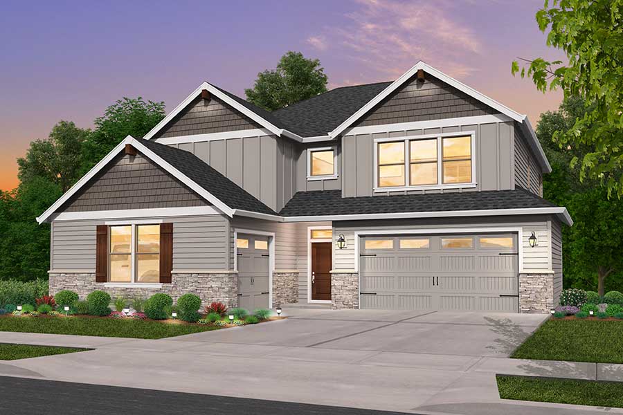 Rendering of the Northwest elevation for the Fairmount custom home plan
