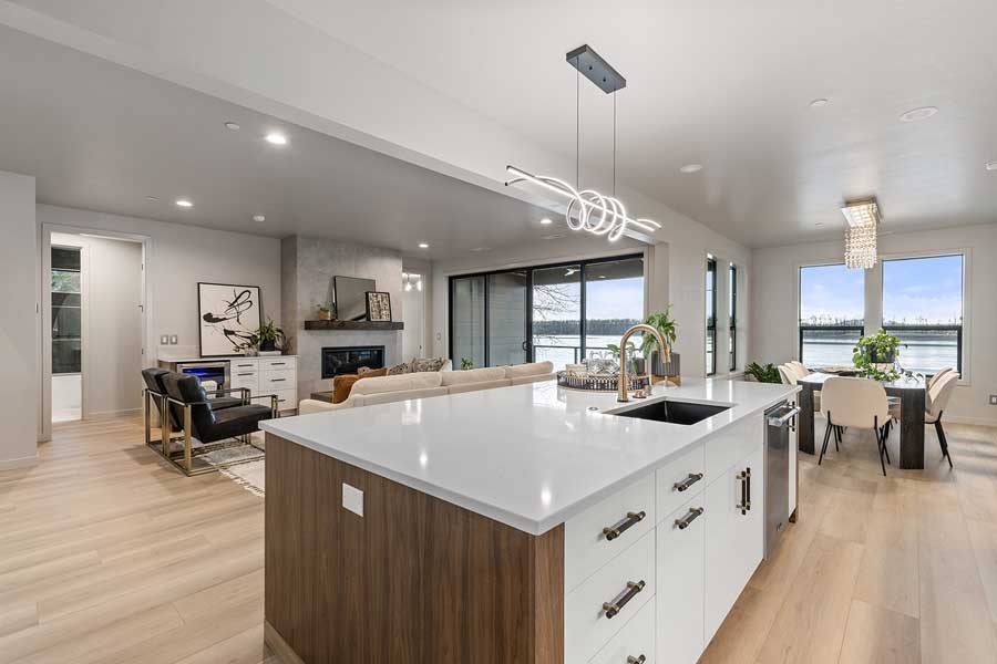 custom home by Generation Homes Northwest | The Lee | view from island into great room